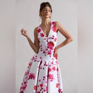 Floral Sleeveless Dress - Pink and White